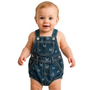 Old Navy Baby Butterflies Printed Jean Shortalls size 6-12 Months 100% Cotton